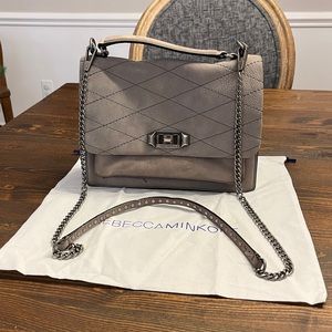 Rebecca Minkoff Gray Suede Leather Chain Strap Turn Lock Small Crossbody Bag